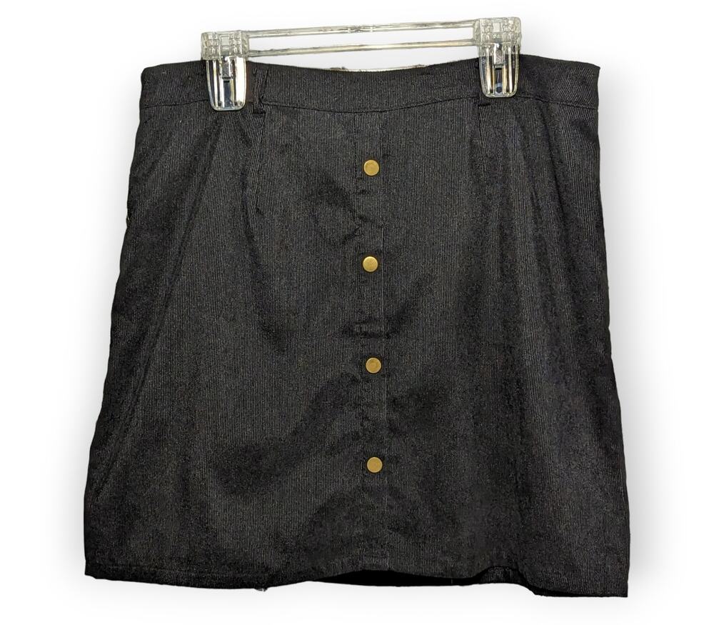 NWT SHEIN Plus Black Gold Button Front Cord Mini Skirt 14/1XL